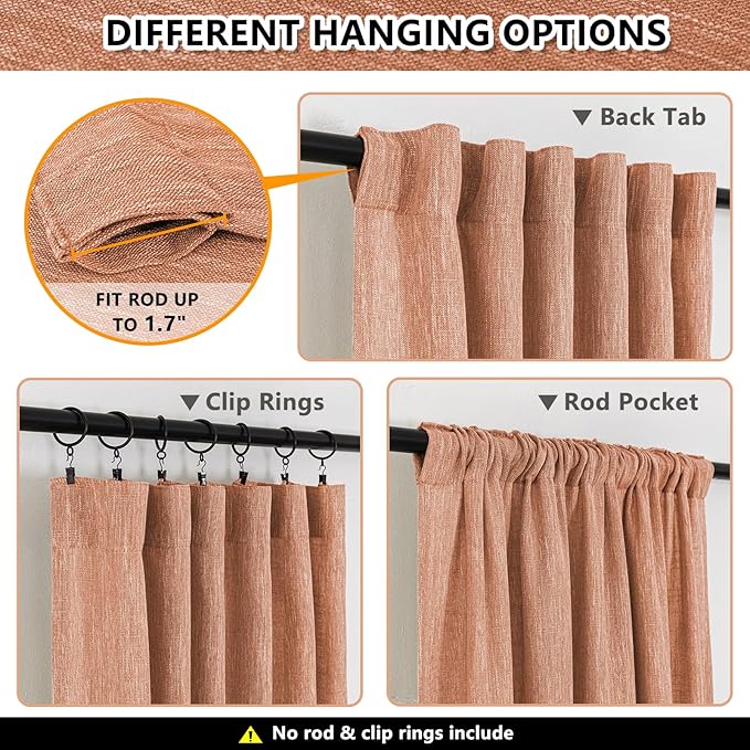 MYSKY HOME 90 Inch Burnt Orange Curtains - Image 3