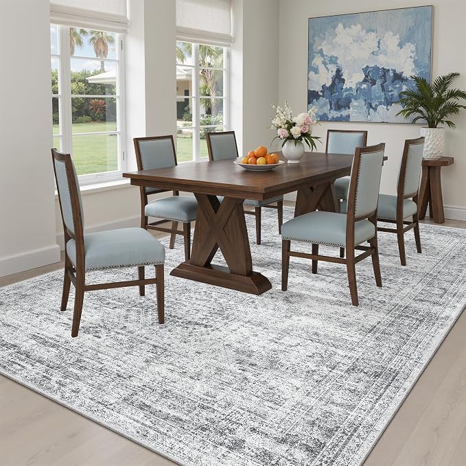 5x7 Area Rugs Gray Low Pile Indoor Washable Trendy Faded Style Rugs - Image 10