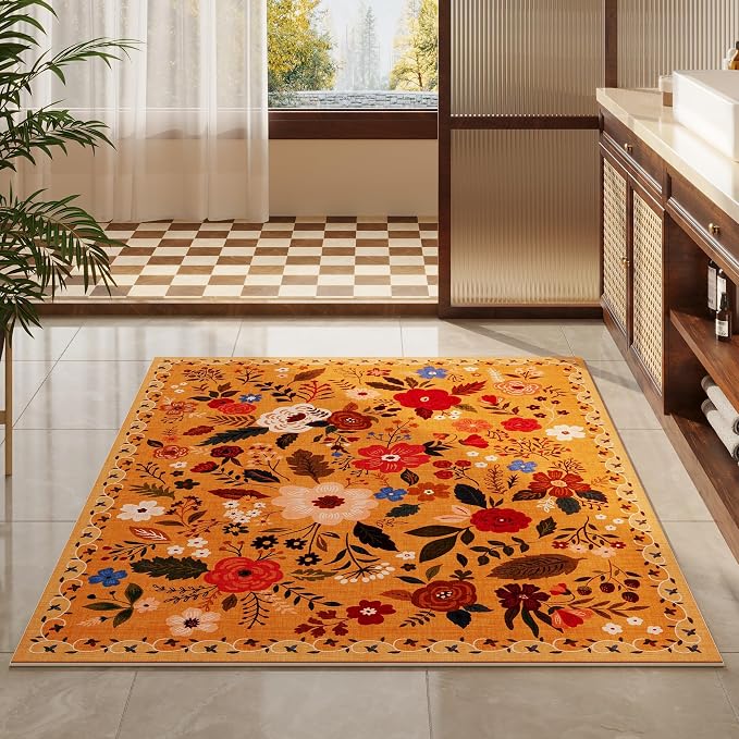 Rugcomf Bedroom Rug 3x5 Rug Washable Area Rug Non Slip Low Pile Boho Floral - Image 6
