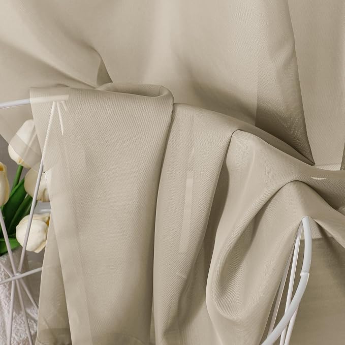 OVZME Taupe Sheer Curtains 63 Inches Long 2 Panels - Image 3