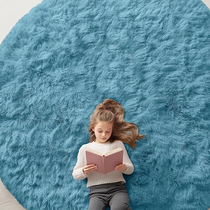 OLANLY Slate Blue Round Rugs for Bedroom by OLANLY