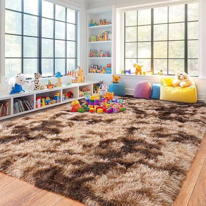 Pionblank 8x10 Rug for Living Room, Fuzzy Plush Large Area Rug Brown, Fluffy - Image 5