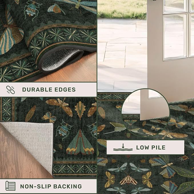 Hazo Haus Dark Green Insect Area Rugs 8x10 - Image 5