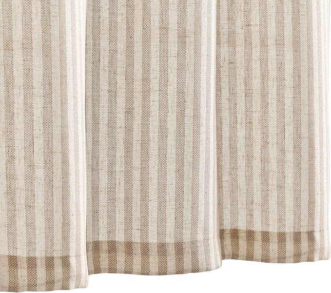 jinchan Tie Up Linen Textured Striped Bow Tie Curtain - Image 7