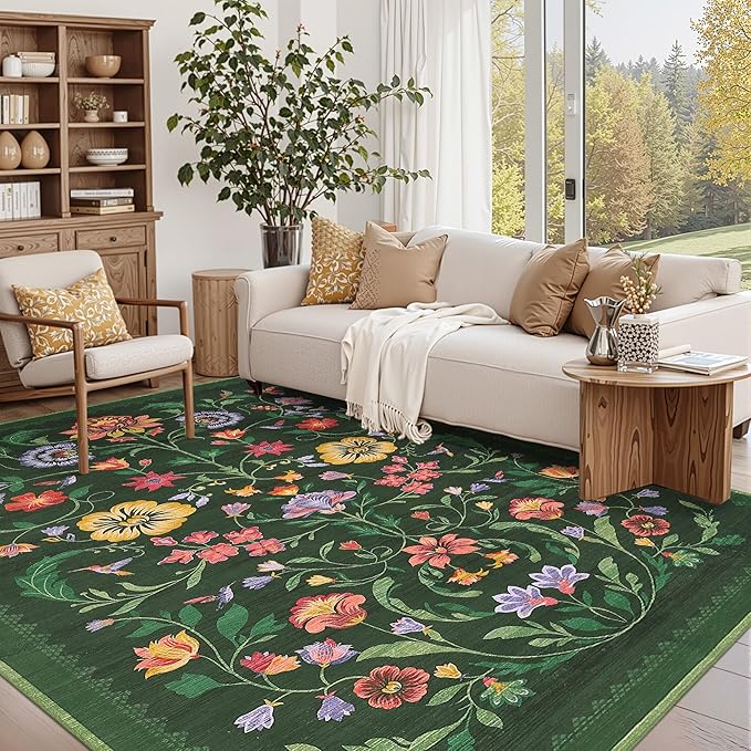 Washable Rug 9x12 Area Rugs for Living Room, Protea Floral Rug for Bedroom - Image 9