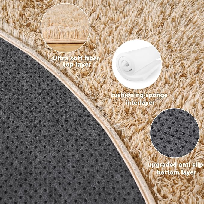 4'x4' Beige Round Rug for Bedroom, Ultra Soft Fluffy Circle Rug for Kids Girls - Image 5