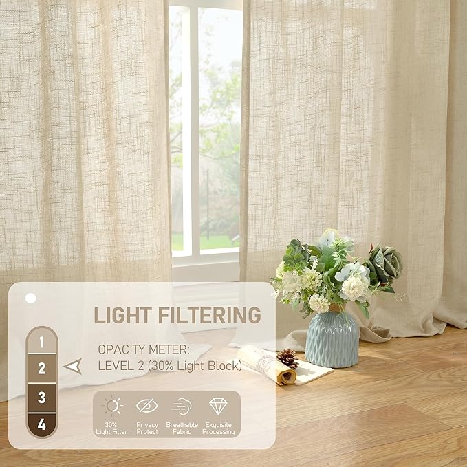 LAMIT Linen Curtains 40 Inch Length 2 Panels, Semi Sheer Light Filtering Panels - Image 4