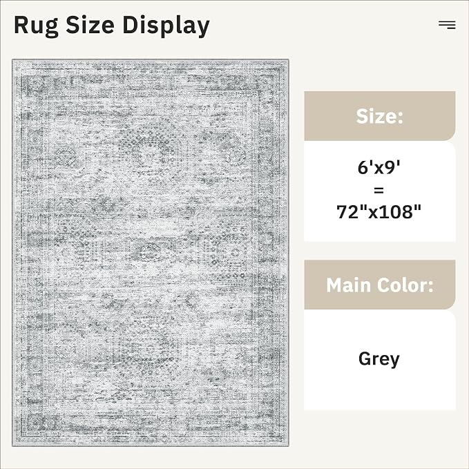 6x9 Area Rug for Living Room Washable 6x9 Gray Rug Non-Slip Modern Rugs for - Image 4