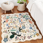 Floral Square Area Rugs for Family: Washable 5x5 Scalloped Carpet for Living - Image 2