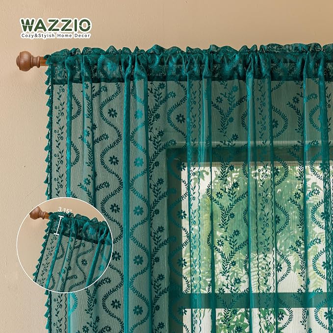 WAZZIO Boho Lace Curtains 2 Panels 84 Inch -Victorian Sheer Panel Drape French - Image 8