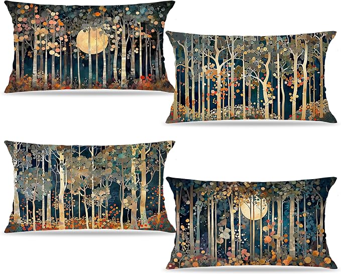 Rustic William Morris Inspired Forest Moon Decor Pillow Covers 12x20 Set of 4 by Unknown