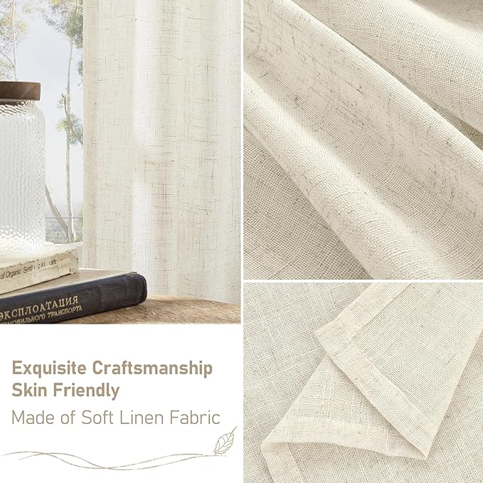 LAMIT 108 inch Linen Curtains for Living Room, Back Tab and Rod Pocket Cream - Image 6