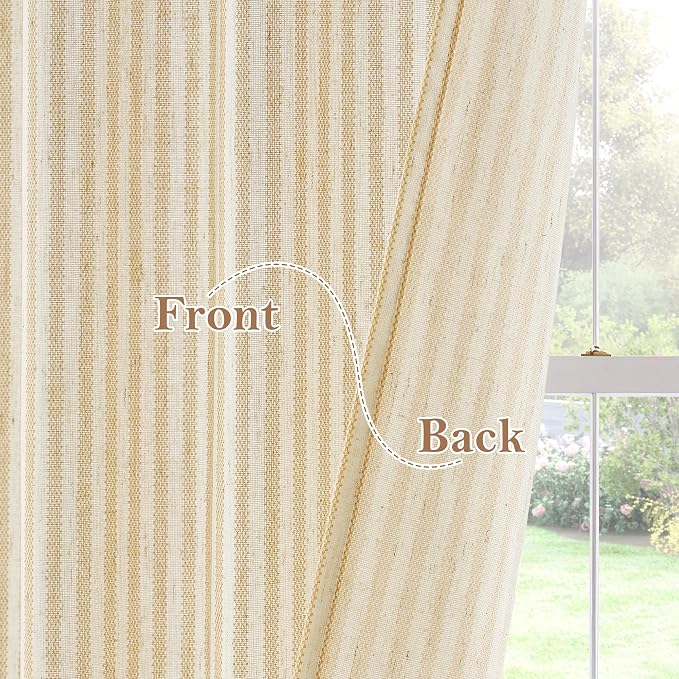 RYB HOME Yellow Kitchen Curtains 24 inch Length, Linen Farmhouse Striped Tier - Image 5