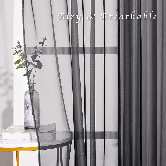 NICETOWN Black Sheer Curtains 90 inches Long, Grommet Voile Textured Hazy Sheer - Image 3