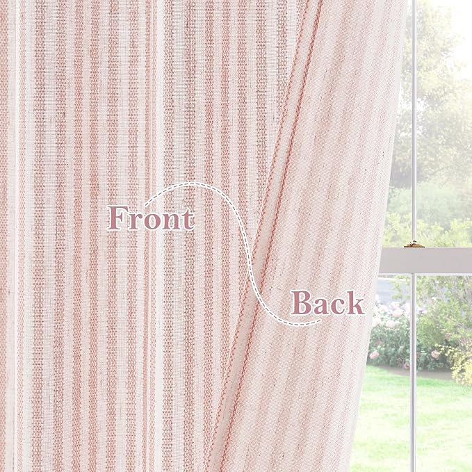 RYB HOME Cafe Striped Curtains for Kitchen Bathroom Small Window, Linen - Image 7