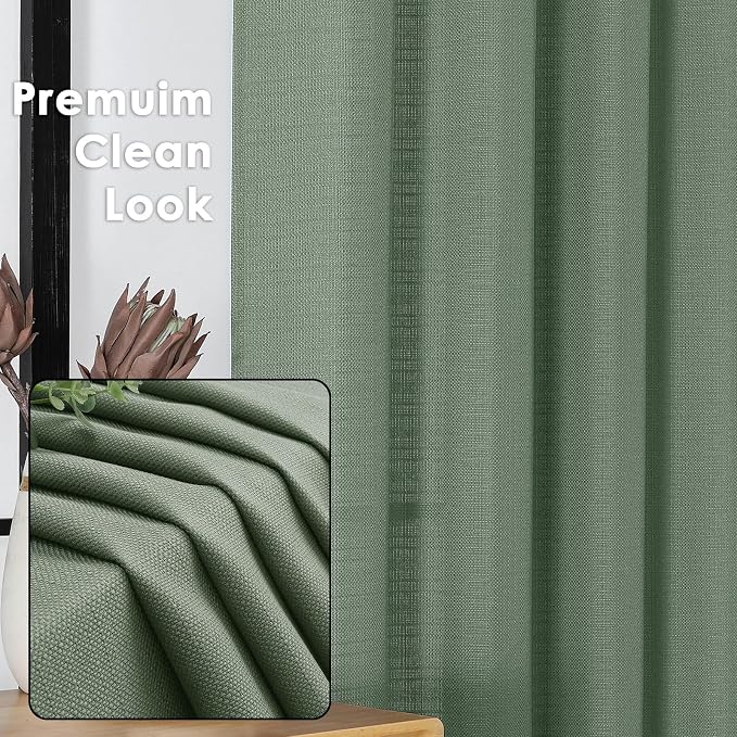 OWENIE Bob Valance Curtains 18 Inch Length 1 Piece, Faux Linen Slub Solid Green - Image 2