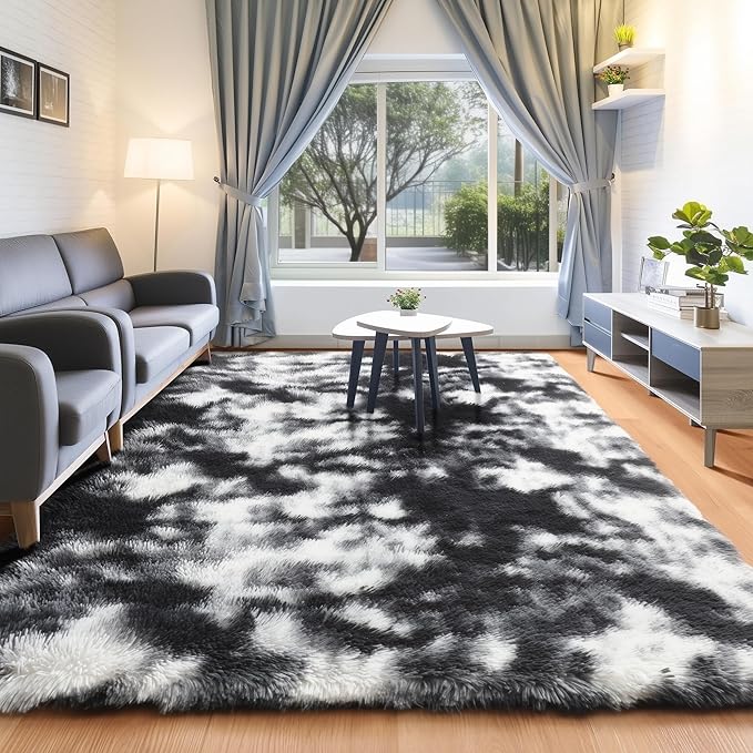 ONASAR Black and White Rugs for Bedroom Living Room, Fluffy 4x6 Indoor Bedside by ONASAR