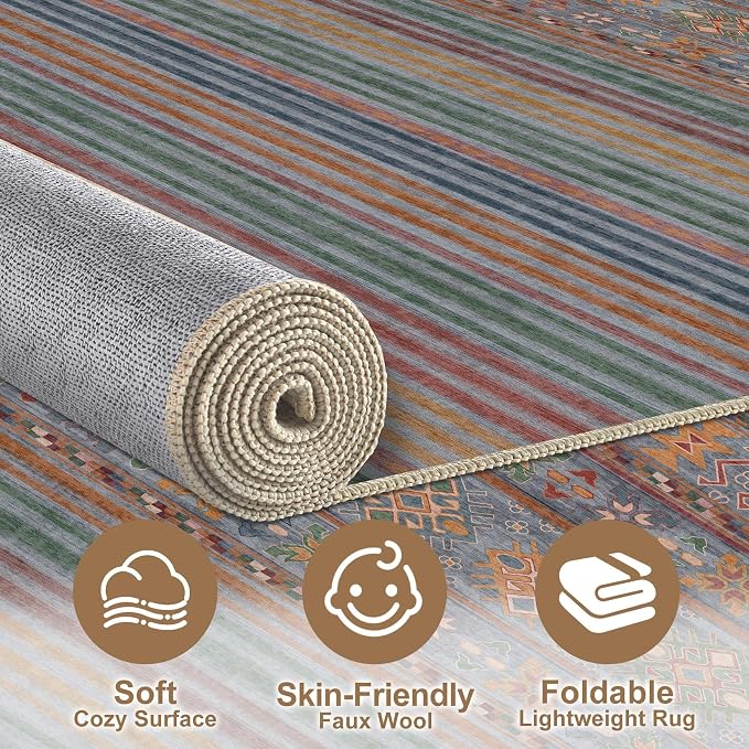 Nakagishi 7X9 Area Rugs Living Room: Washable Large Vintage Rug Neutral - Image 5