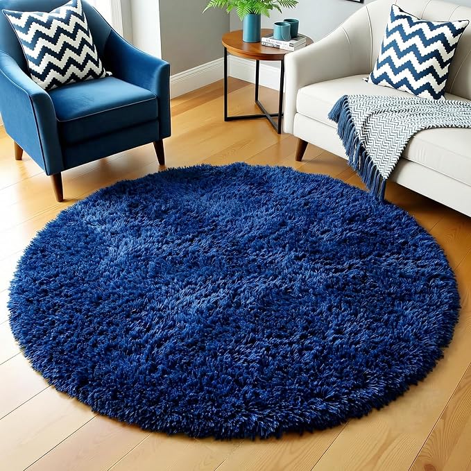 Amdrebio Navy Blue Round Rug 4Ft - Image 7