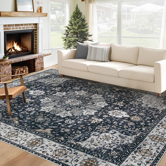 Area Rug 6x9 Washable Rug, Vintage Boho Medallion Rugs Non-Slip Soft Low Pile by VECARF