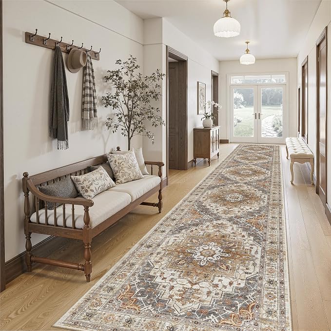 Madane Hallway Runner Rug 2'6''x14', Non Slip Vintage Runners by Madane