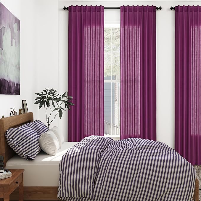 Nanspring Grape Purple Linen Curtains 96 Inch Long 2 Panels Set - Image 7