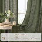 LAMIT Olive Green Linen Window Curtains 30 Inches Long 2 Panels, Semi Sheer - Image 8