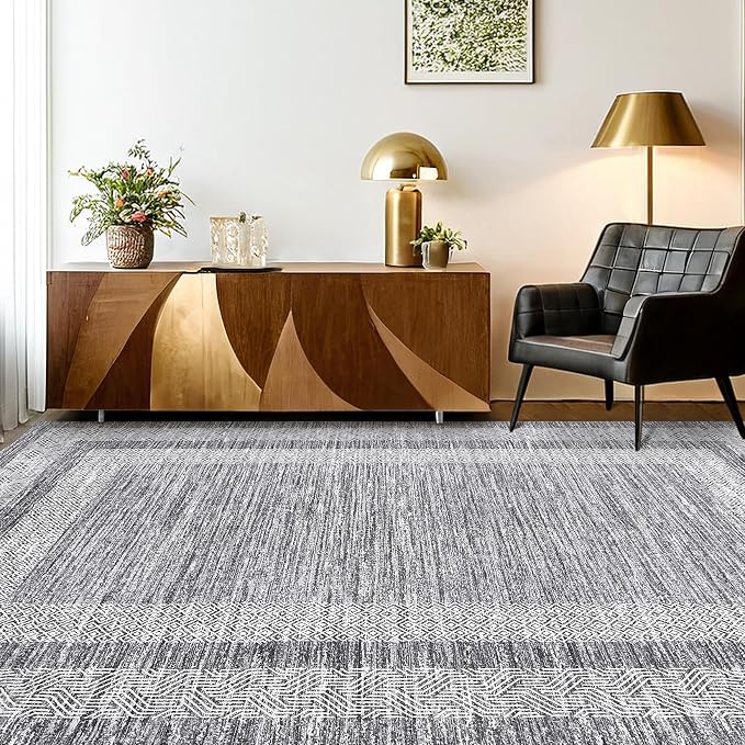 GarveeHome 6x9 Large Washable Area Rug Modern Bordered Rug Distressed Geometric - Image 2