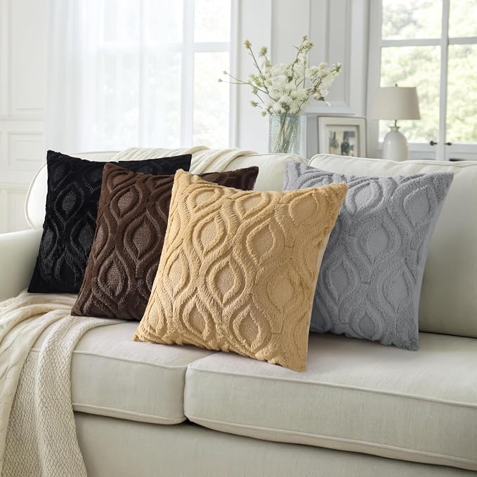 decorUhome Throw Pillow Covers 20x20 Inch Set of 2, Soft Plush Faux Wool Grey - Image 5