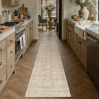 2x8 Washable Runner Rug for Hallway Kitchen Vintage Beige Non Slip Low Pile - Image 3