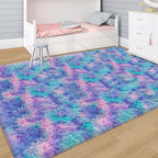 Tie-Dye Purple Rainbow Rug for Living Room 5x8ft Fluffy Modern Shag Area Rug - Image 3