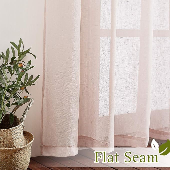 NICETOWN Pink Curtains for Girls Bedroom, Decorative Grommet Flax Linen - Image 6