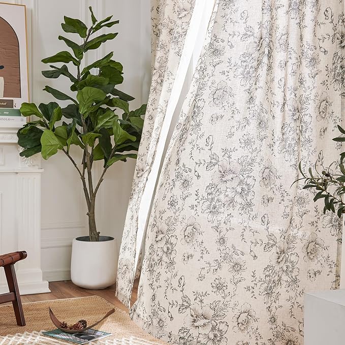 jinchan Linen Blend Curtain Floral Curtains - Image 5
