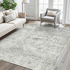 5x7 Area Rugs Grey Low Pile Indoor Washable Trendy Faded Style Floral Rugs - Image 9