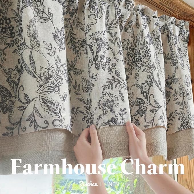 jinchan Linen Valance Curtain Farmhouse Floral Printed Small Window Curtain - Image 7