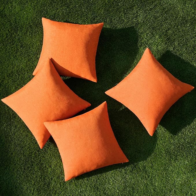 MIULEE Pack of 4 Decorative Bright Orange Throw Pillow Covers Linen Waterproof - Image 4
