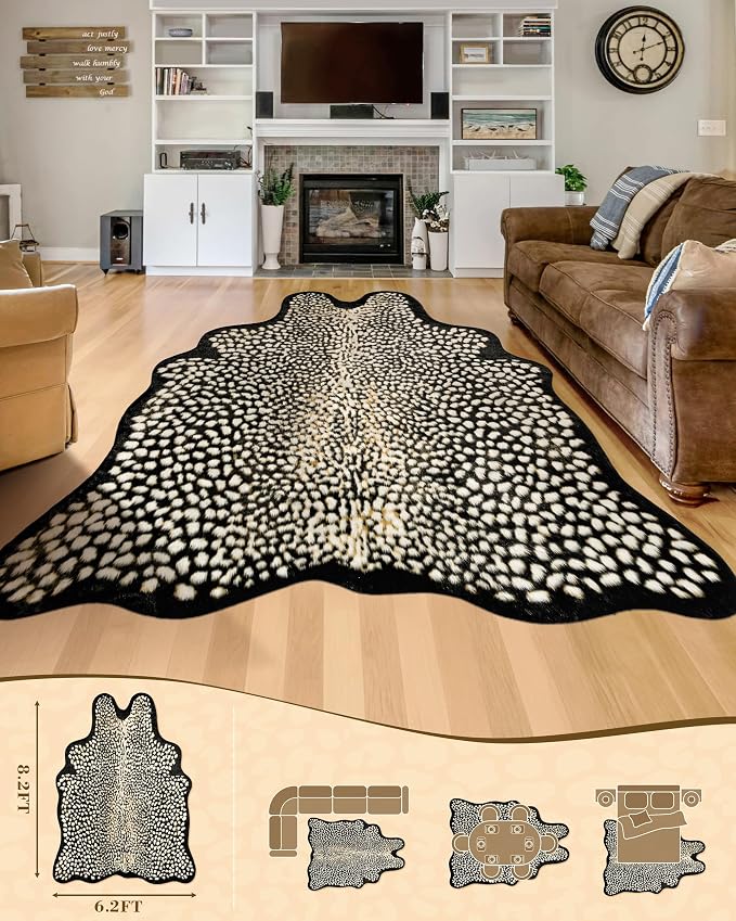 Leopard Print Rug for Living Room, Cheetah Rug 6.2x8.2 Faux Animal Print Skin - Image 2