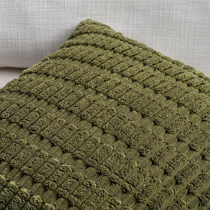 Fancy Homi 4 Packs Boho Moss Green Decorative Throw Pillow Covers 16x16 Inch - Image 3