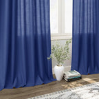 Classic Blue Linen Curtains 90 Inch Long 2 Panels Set - Image 6
