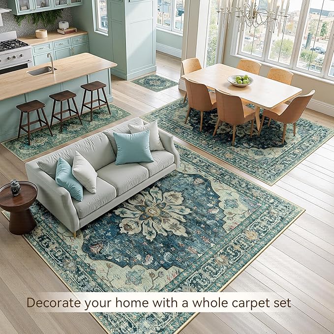 Area Rugs 5'x7' Washable Non-Slip, Floral Vintage Distress Print Pattern - Image 4
