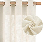 LAMIT Cream 90 Inch Long Linen Sheer Curtains 2 Panels Set by LAMIT
