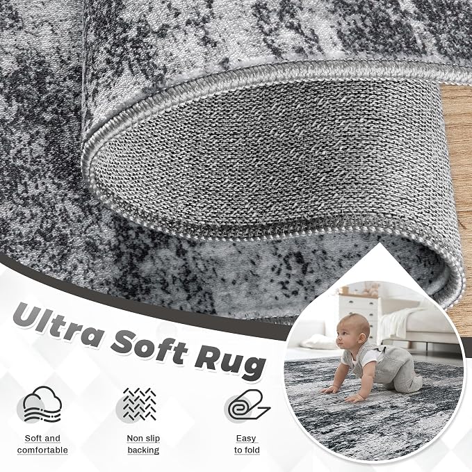 Area Rugs 10x14 Living Room: Washable Rug Modern Abstract Neutral Soft Non-Slip - Image 4