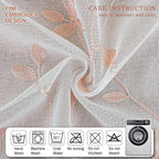 AmHoo 2 Panels Embroidered Leaf Pattern Semi Sheer Curtains Foliage Floral - Image 4
