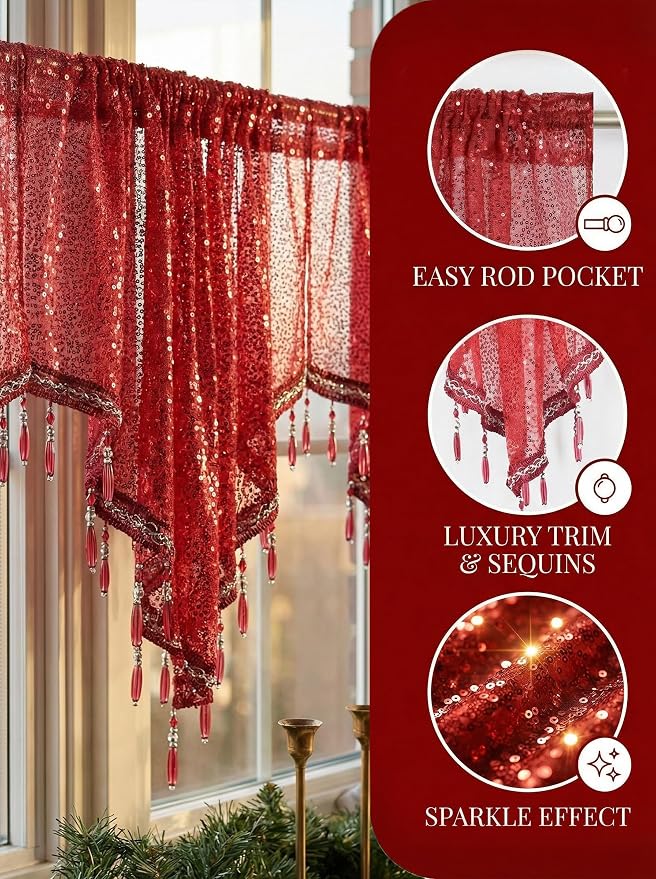 Molaxhome Swag Curtain 51 inch Length Rod Pocket Scalloped Curtain Valance - Image 5
