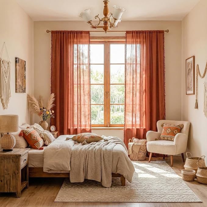 MYSKY HOME Semi Sheer Short Macrame Curtains - Image 3