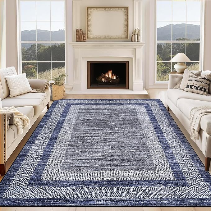 GarveeHome 2x6 Modern Bordered Runner Rug Soft Non Slip Runner Washable Non - Image 2