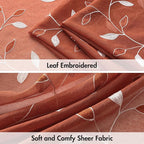 MIULEE Terracotta Sheer Curtains 2 Panels Embroidered Leaf Patterned burnt - Image 4