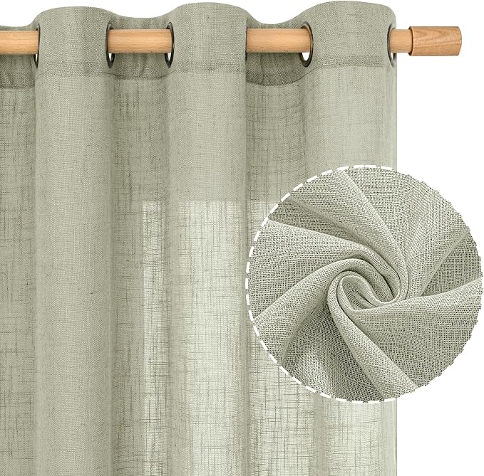 LAMIT Linen Curtains for Living Room, Sage Grey 90 Inch Length Bronze Grommet - Image 2
