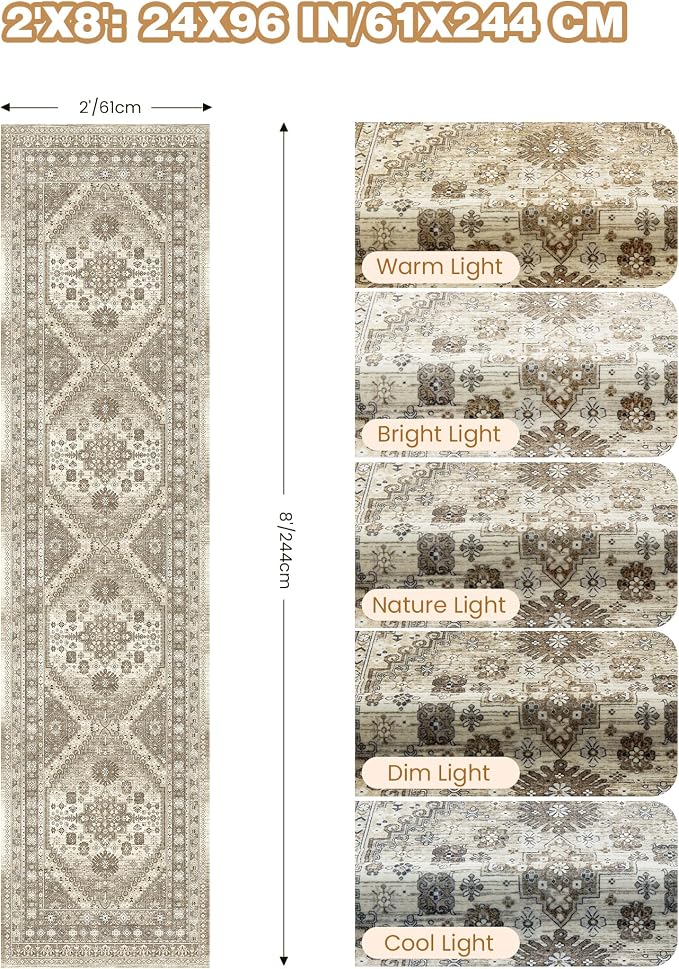 Runner Rug 2x8 Runners for Hallways Non Slip Washable, Vintage Hallway Runner - Image 2