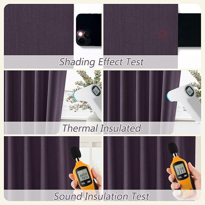 Plum 100% Blackout Linen Curtains 90 Inch Length 2 Panels Set - Image 5